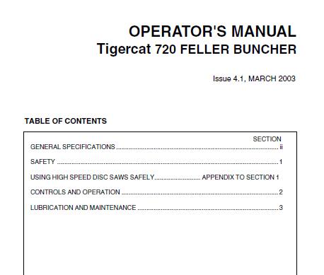 Tigercat Feller Buncher Operators Manual Service Repair